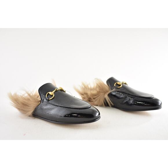 Gucci Princetown Black Patent Leather Fur Loafer Slide Slip Mule Slipper Flat 35 - Picture 4 of 13